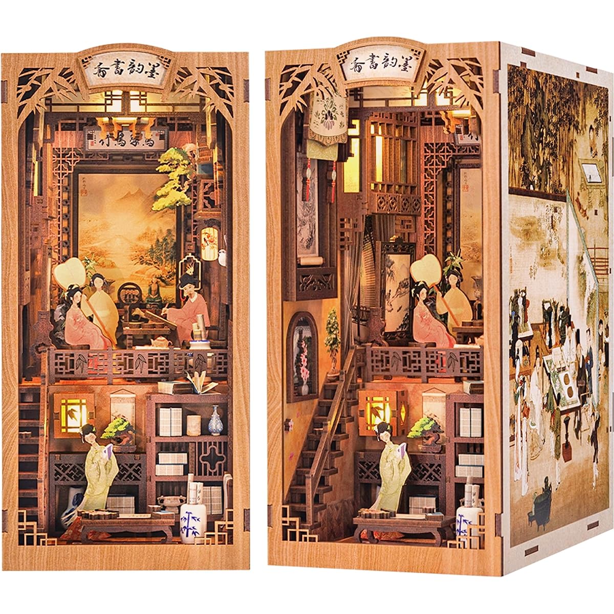 IY 3D Puzzle, Wooden Handmade Kit, Dollhouse, Assembled Bookshelf Decoration, LED Switching Light, Miniature House, Mini World, Can Be Done Alone Even by Beginners and Junior High School Students, Perfect as a Gift, Dustproof Cover Included (Reigi Shobo)