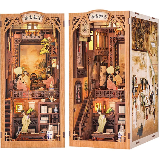 IY 3D Puzzle, Wooden Handmade Kit, Dollhouse, Assembled Bookshelf Decoration, LED Switching Light, Miniature House, Mini World, Can Be Done Alone Even by Beginners and Junior High School Students, Perfect as a Gift, Dustproof Cover Included (Reigi Shobo)