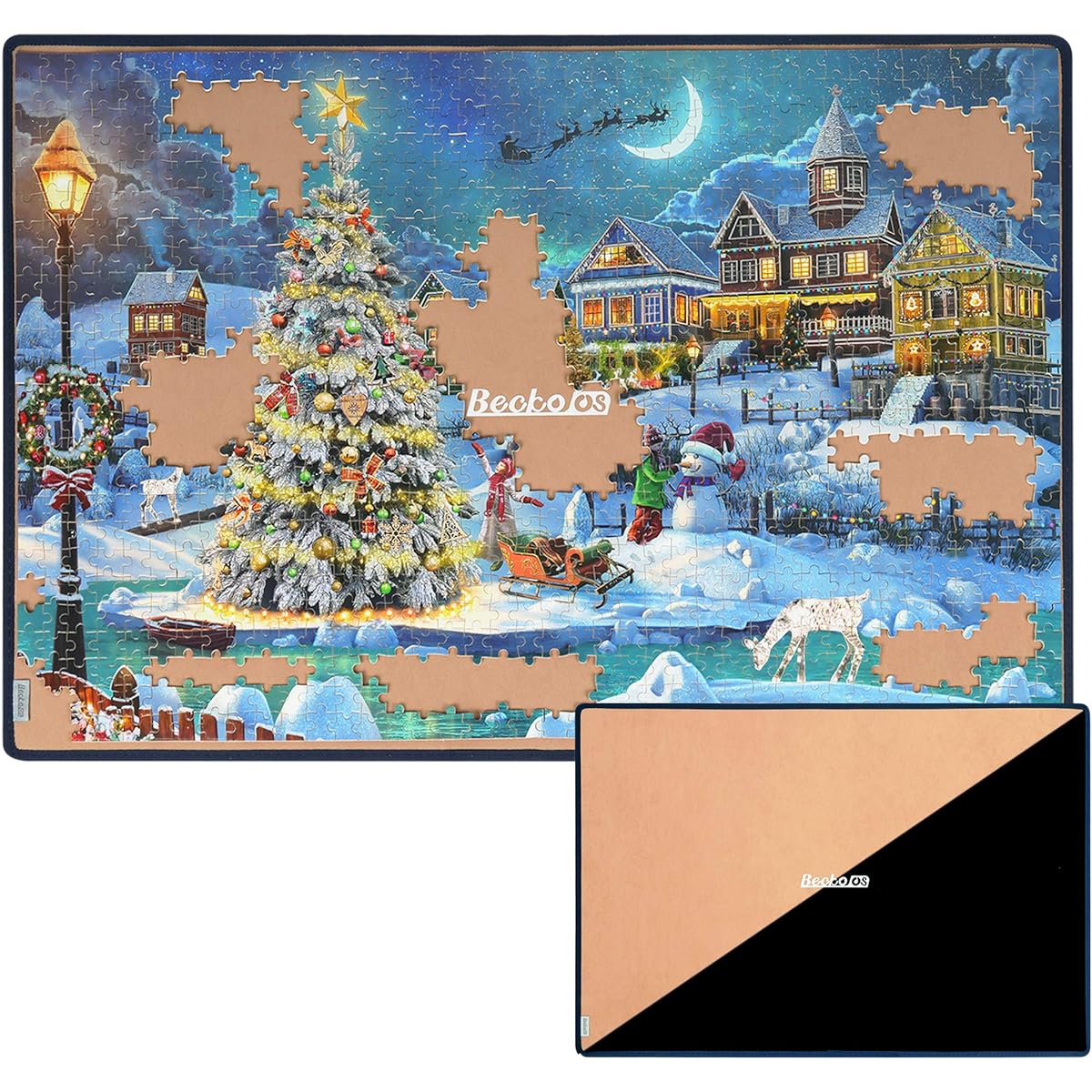 Becko US Jigsaw Puzzle Board Portable Puzzle Mat Puzzle Storage Puzzle Saver Up to 1000 Pieces Non-Slip Surface (Khaki/Black)