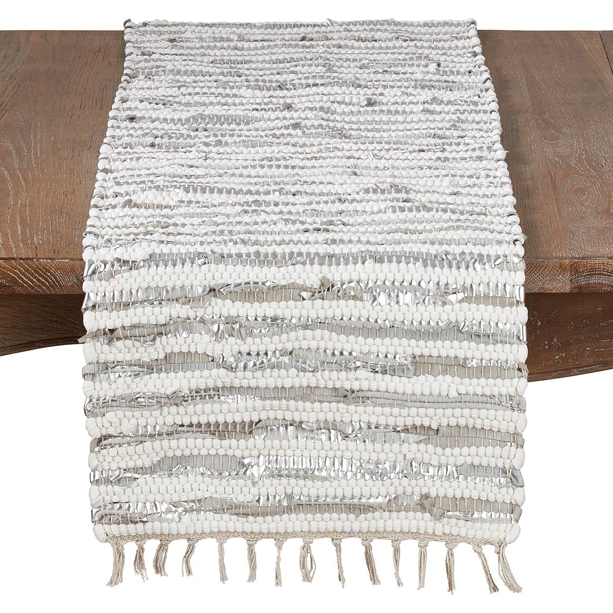 Silver Foil Strip Chindi Table Runner - 16"x72" Rectangle