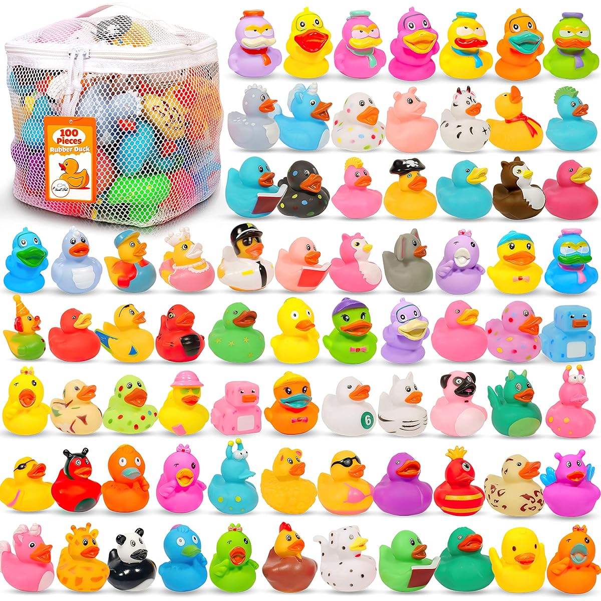 Rubber Ducks for Jeep Duck, 100 Pack Rubber Ducklings Assortment, 2.2 Inch Cute Mini Rubber Ducks for Kids Pool Activity, Baby Shower, Baby Bath Accessories