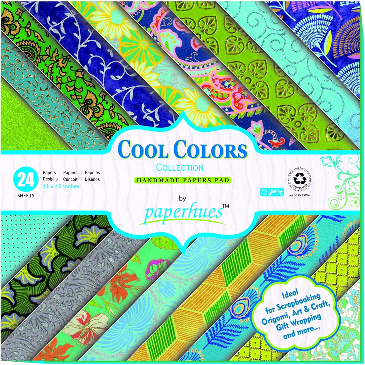 Paperhues Cool Colors Collection Scrapbook Paper 12x12" Pad of 24 Sheets
