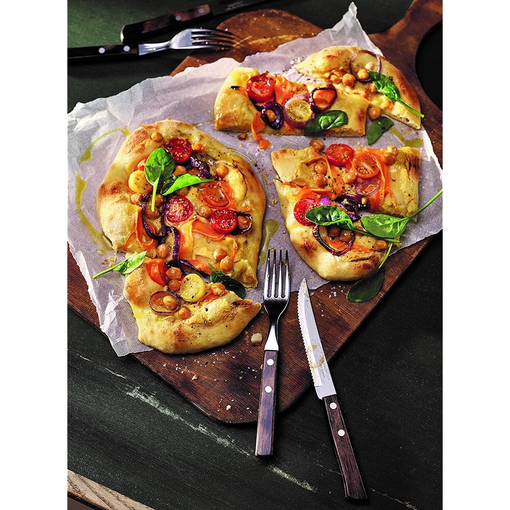 Tramontina Polywood Heavy Duty Natural Wood Handle Steak Knife 21cm & Table Fork 19cm Set of 8 Dishwasher Safe 3 Degree Heat Treated Knives Dark Brown Boxed Dishwasher Safe Shockproof Lightweight Made in Brazil 29899/296 TRAMONTINA