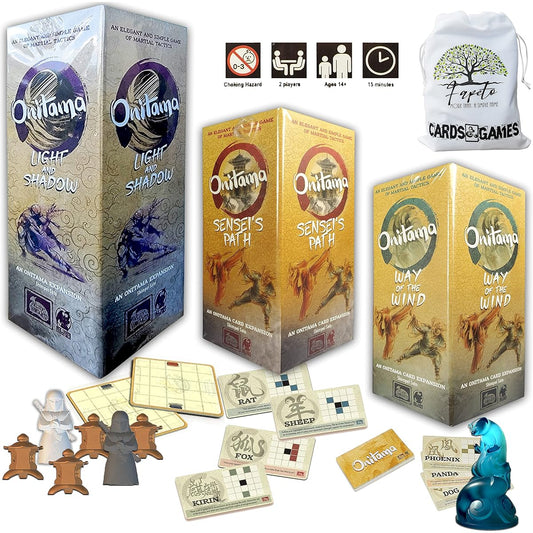 Martial Tactics Only Expansion (Light and Shadow, Teacher's Path and Wind Direction) ONITAMA Game Board Set with Random Color Drawstring Bag