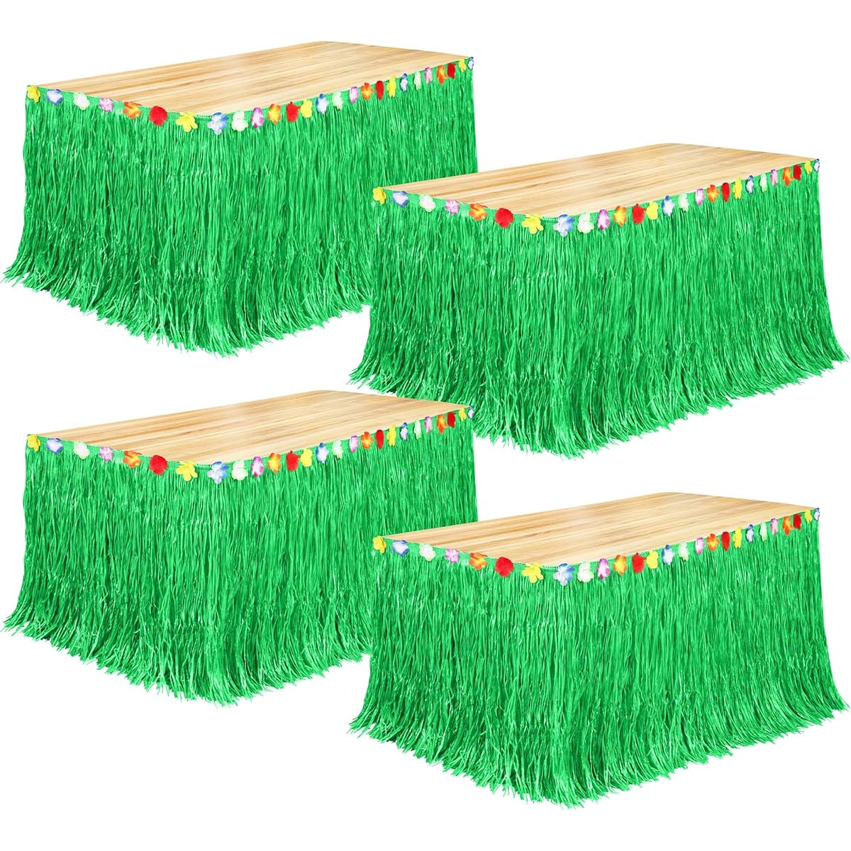 Fovths Luau Glasses Table Skirts Set of 4 Natural 9' x 29.5" Hawaiian Table Skirts Tropical Hawaiian Party Decorations Luau Party Costume Party Green