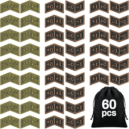 60 Pieces Metal Counters with Velvet Drawstring Pouch Antique Gold Metal Tokens Double Sided Magic Gathering Counters Compatible with CCG MTG