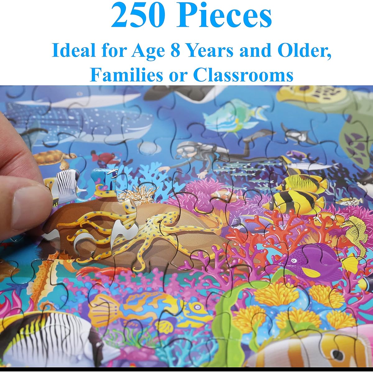 Think2Master Ocean Life 250 Pieces Jigsaw Puzzle Fun Educational Toy for Kids, School & Families. Great Gift for Boys & Girls Ages 8+ to Stimulate Learning. Size: 14.2” X 19.3”