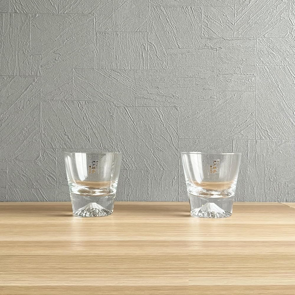 [Bonus set] Tajima Glass Mt. Fuji rocks glass genuine wooden box TG15-015-R x 2 (clear pair set of 2) + Mt. Fuji paper coaster set of 2