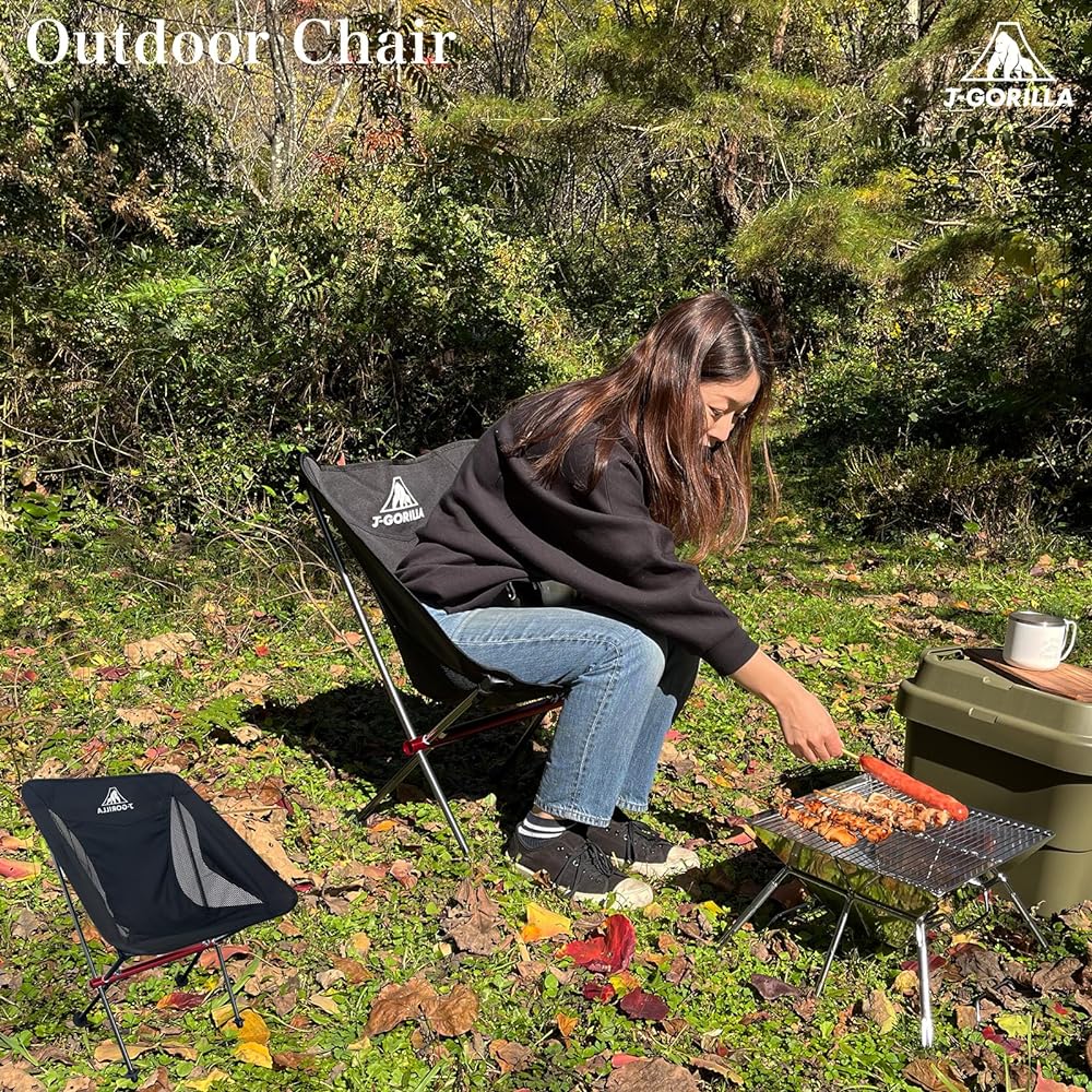 [Sloth Forest] Camping Chair, Outdoor Chair, Compact, Lightweight, Folding, Load Capacity 120kg (Japanese Company Planning) (Black)