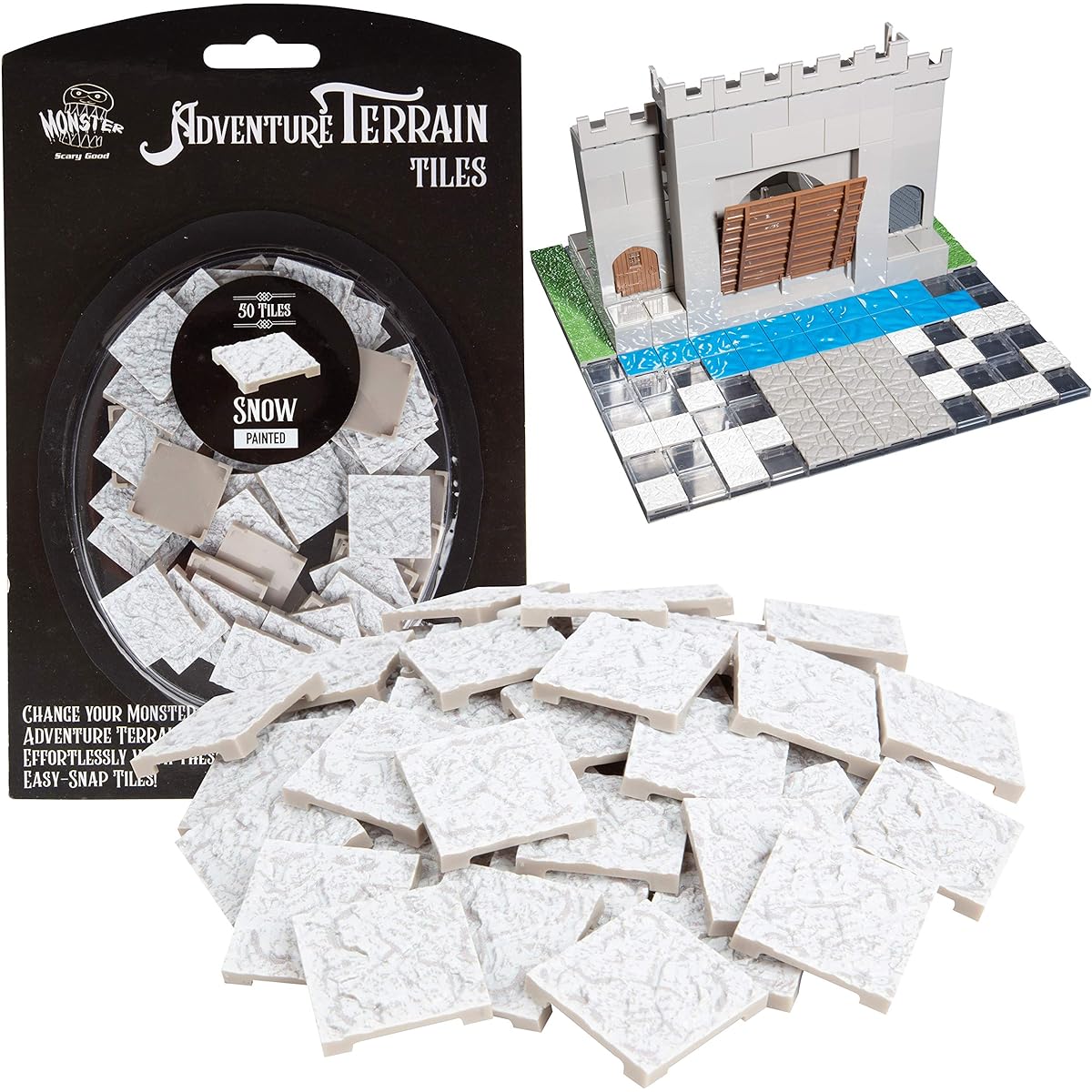 Monster Adventure Terrain - 50 Snow Tiles Expansion Pack - Hand-Painted 1 x 1 Inch Tile Set - Easily Snap to Create Amazing Tabletop Terrain in Minutes - Customize D&D and Pathfinder Dungeons