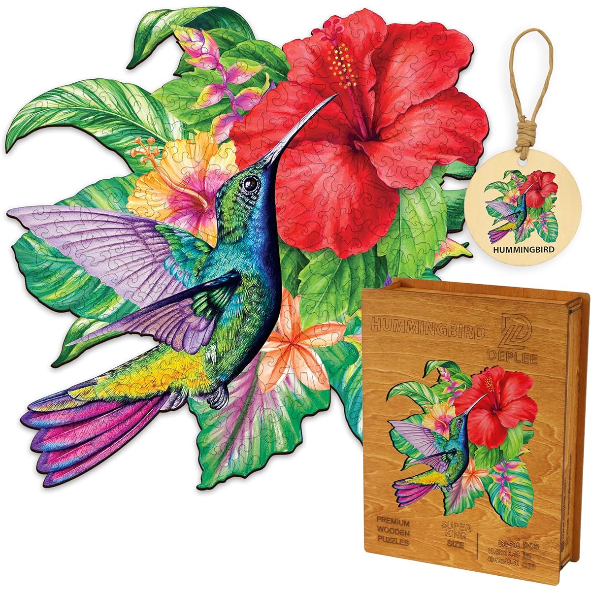 DEPLEE Wooden Puzzle for Adults Hummingbird Wooden Jigsaw Puzzle Unique Shape Wooden Animal Puzzle Creative Challenge for Adults/Family/Friends 435 Pieces 19.5x19.5 Inch Super King