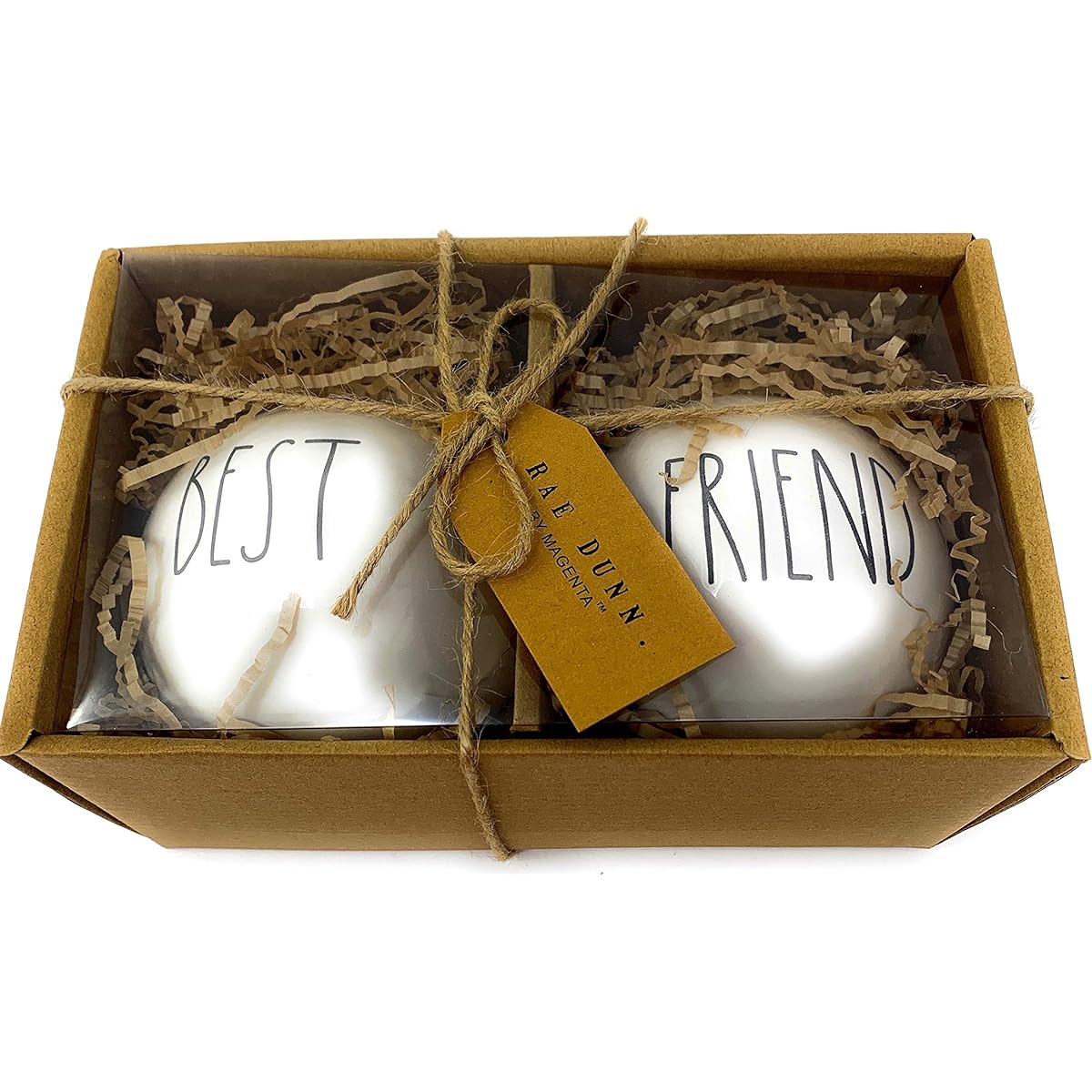 Rae Dunn Ceramic Round Ball Christmas Tree Ornaments - Set of 2 (Best Friends)