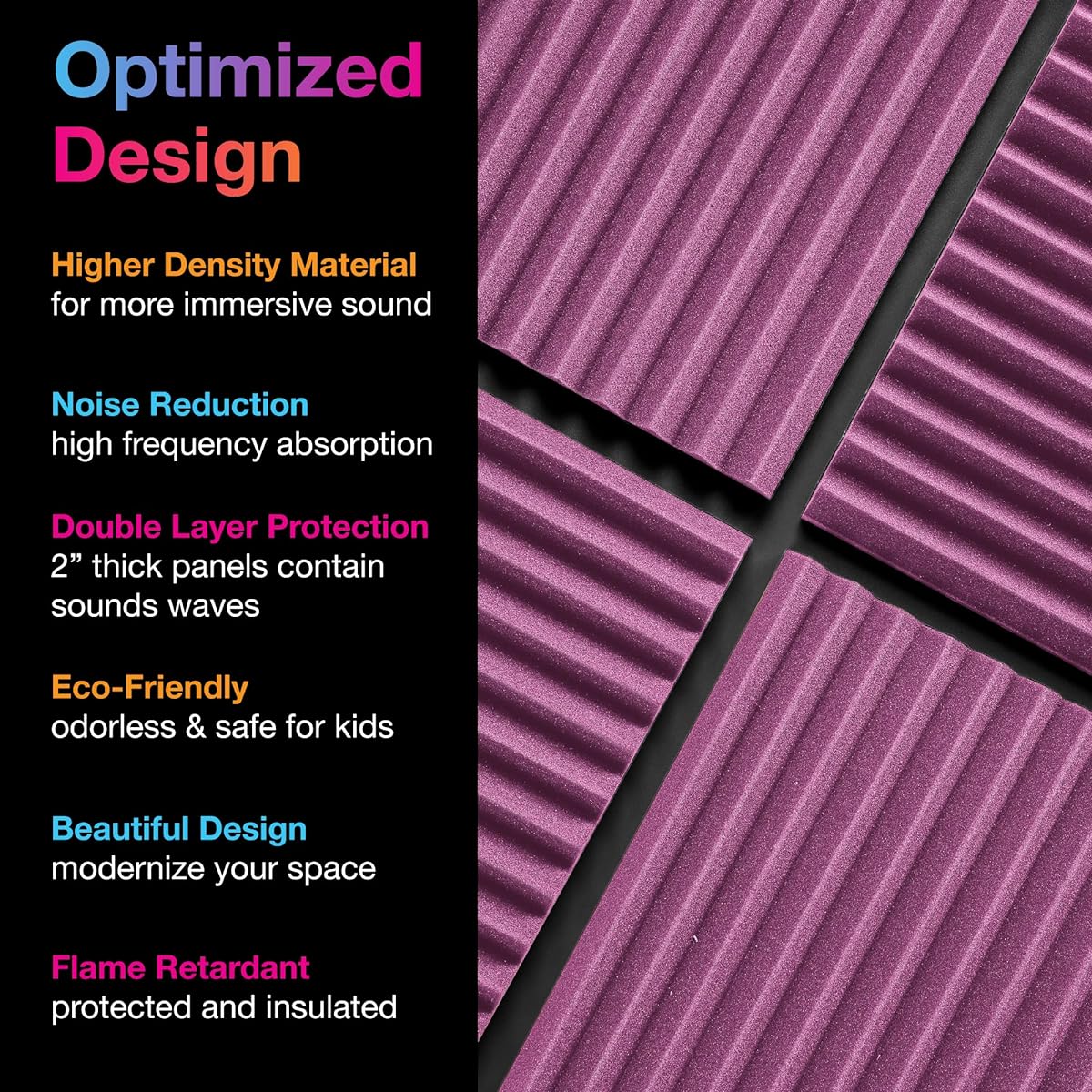 Acoustic Panels 2" x 12" x 12" Acoustic Foam Panels Studio Wedge Tiles Purple Set of 12