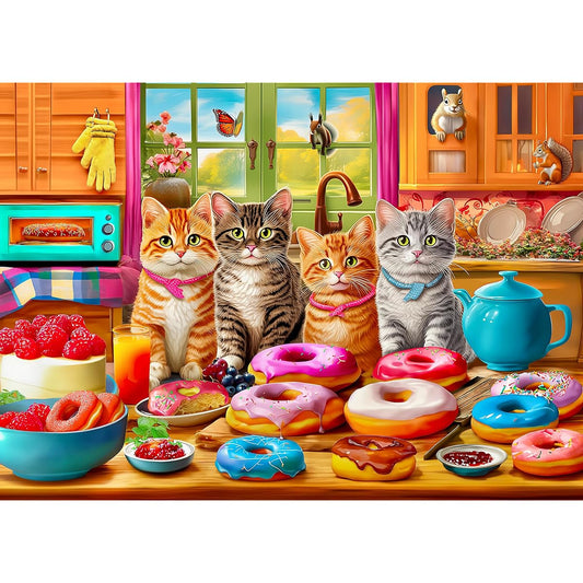 500 Piece Puzzle for Adults Difficult Jigsaw Puzzle for Adults Challenging Kitchen Kitten Donut