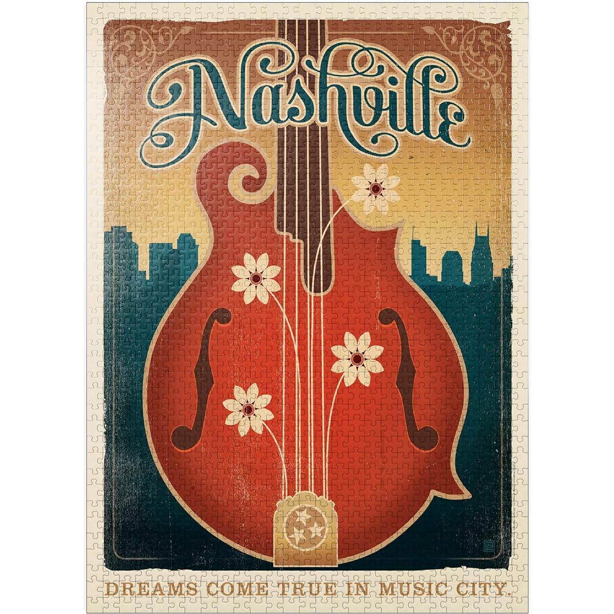 Dreams Come True in Music City Vintage Poster - Premium 1000 Piece Jigsaw Puzzle for Adults