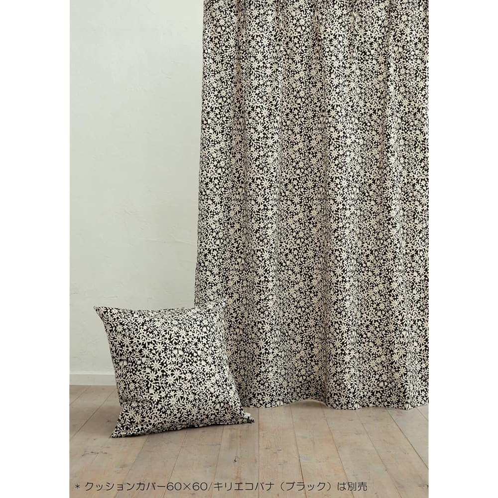 Quarter Report Curtains available from 16 sizes Kiriecobana Black Width 100 x Length 200cm Set of 2 Cotton Linen [Made in Japan] (Rieko Oka)