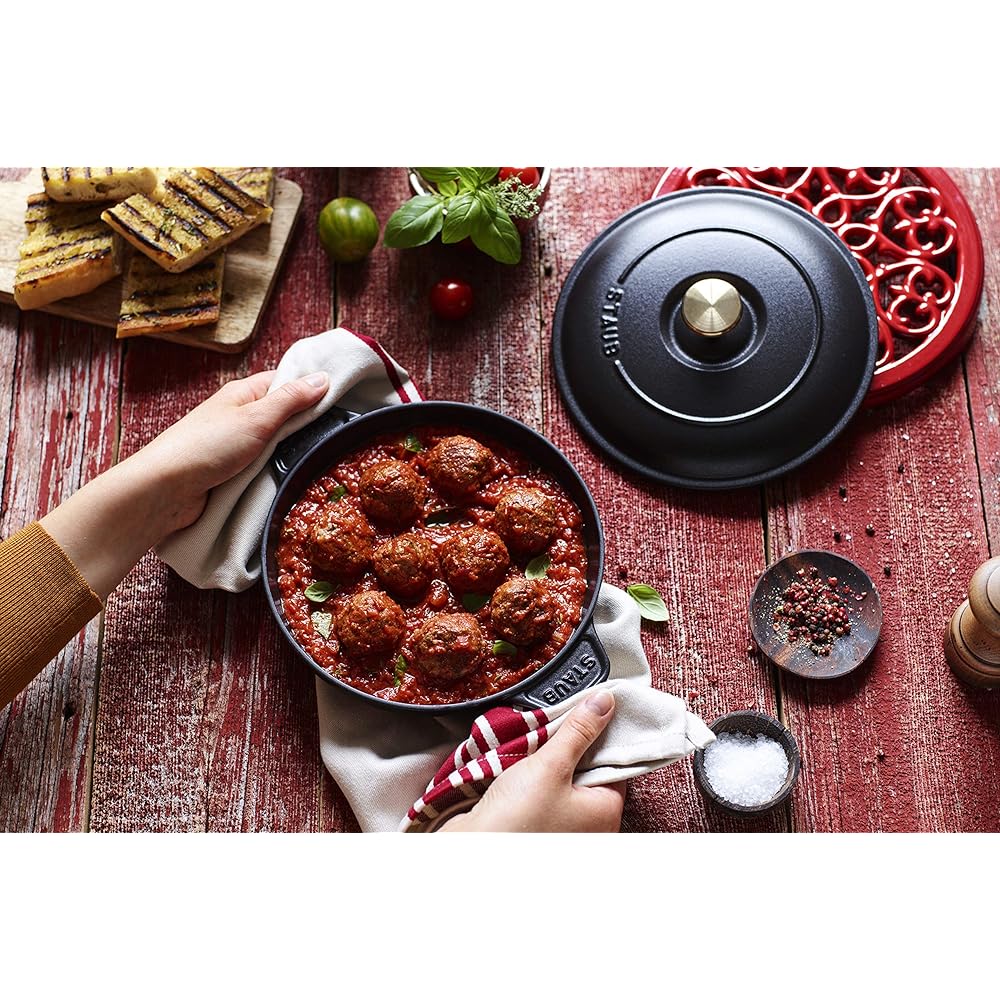 staub "Round Hot Plate Black 20cm" Both Hands Cast Enamel Shallow IH Compatible [Authorized Japanese Product] Hot Plate 40509-579