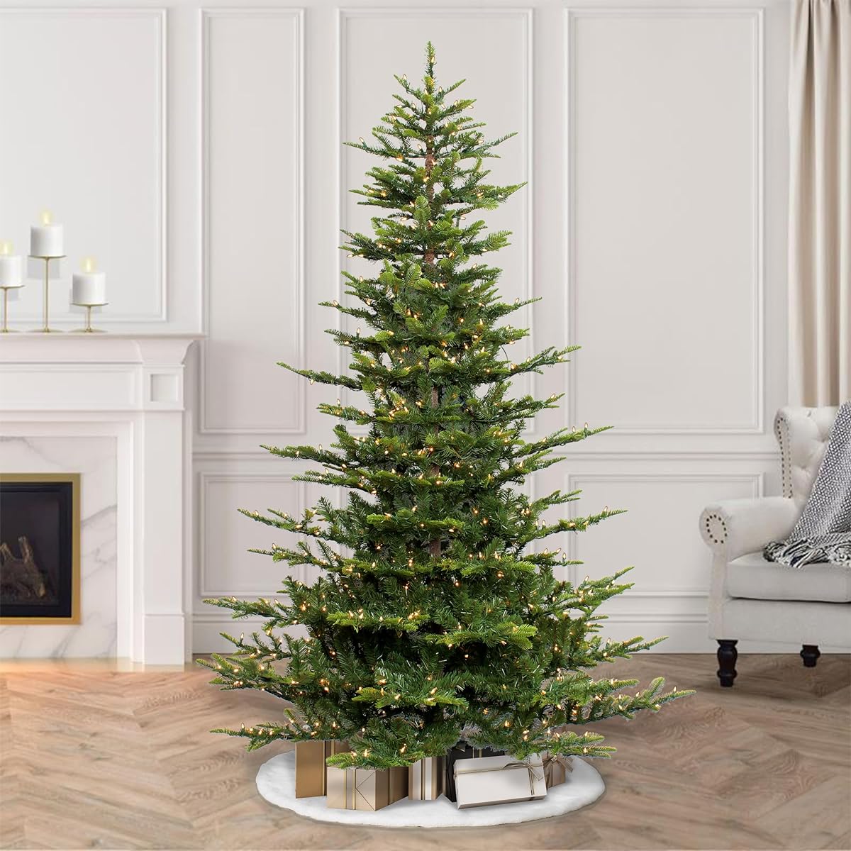 Puleo International 7.5 ft Prelit Aspen Fir Artificial Christmas Tree 700 with UL Certified Clear Lights, Green