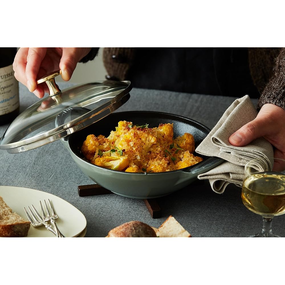 staub "Baby Wok Eucalyptus 16cm with Lid" Small Handled Chinese Cast Enamel Pot [Authorized Japanese Product with Serial Number] Baby Wok Z1027-843