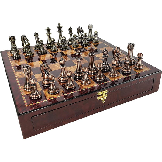 Staunton Chess Set Large Copper & Gold Finish 4 3/8" King 20" Cherry Color