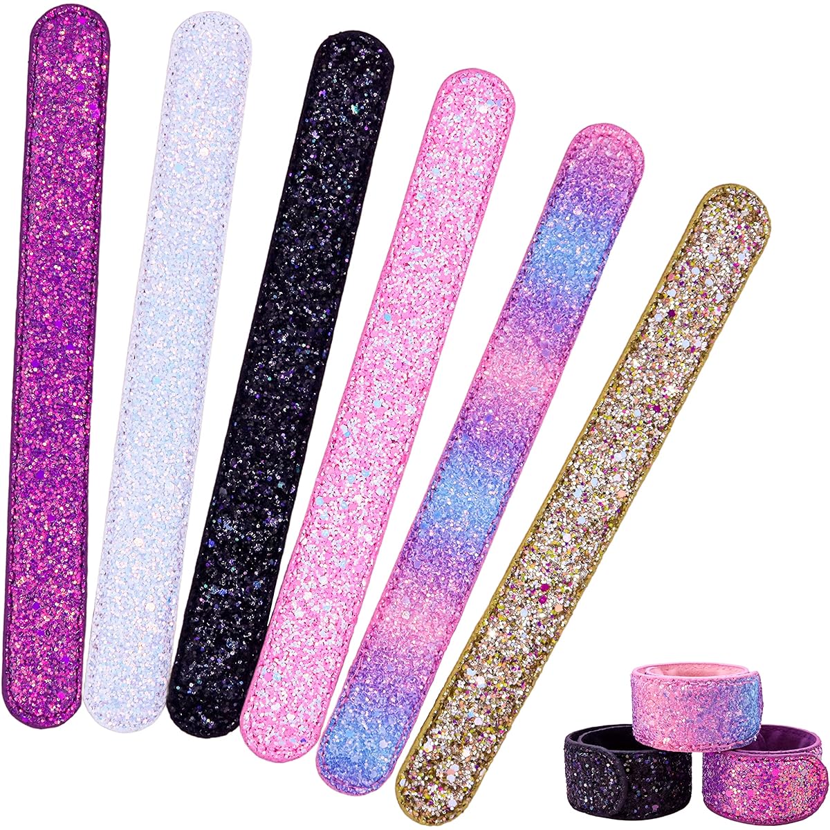 FROG SAC Bling Slap Bracelets for Girls, Bling Snap Bracelets Pack for Kids, Cute 90s Y2K Bling Party Favors, Teen Girl Fashion