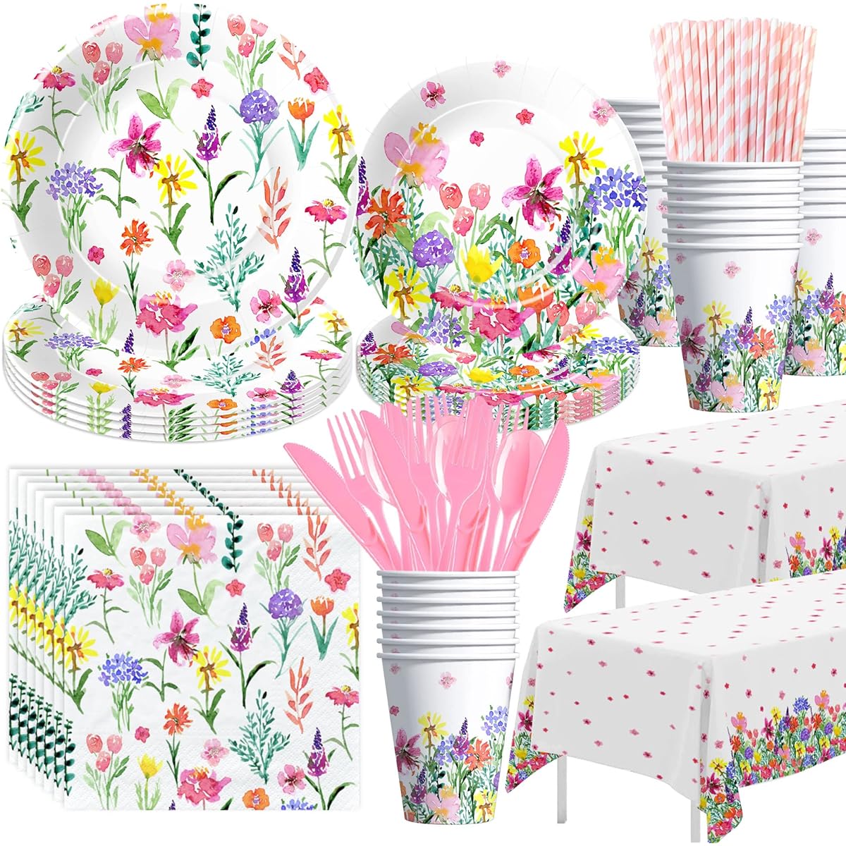 Xigejob Spring/Summer Wildflower Garden Floral Party Plates and Napkins