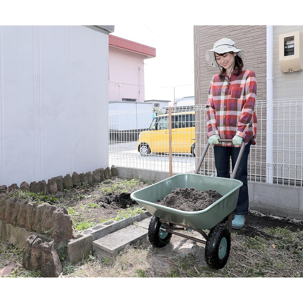 Living Out Garden 2-Wheeler No-Puncture Tire Model, Green Size: Width 21.1 x Depth 38.6 x Height 24.8 inches (53.5 x 98 x 63 cm), Weight: Approx. 19.2 lbs (9 kg), Capacity: 17.7 gal (53 L), Load