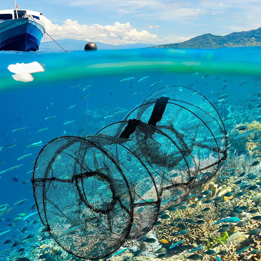 iplusmile Fish Catching Net, Fishing Net, Fish Killer, Foldable Fishing Gear, Fishing Net, Fishing Net, Net Basket, Shrimp, Crab, Eel, Conger, Octopus, Small Fish, Trap, Just Put Bait and Wait, Perfect Catch, 60x30x30cm