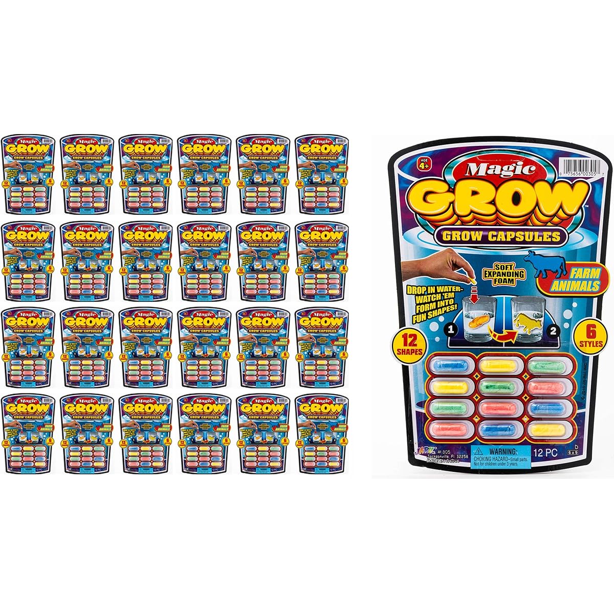 JA-RU Magic Glow Capsules (12 Capsules Each of 24 Packs) Expanding Foam Sponge Toys for Kids Sea Creatures Zoo Farm Animals Dinosaurs Bugs Cars Water Education Toys Bath Party Favors 305-24p