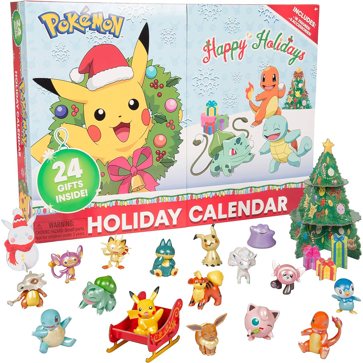 Wicked Cool Toys Pokemon Holiday Advent Calendar for Kids, 24 Pieces - Includes 16 Toy Character Figures & 8 Christmas Accessories - Special First Edition - Ages 4+