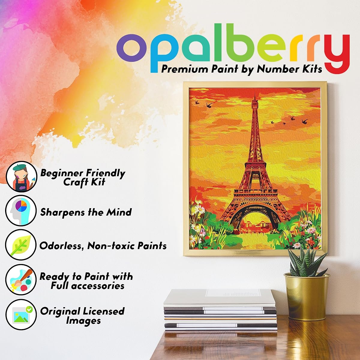 Opalberry Paint by Numbers for Adults - Paint by Number Kit with Framed Canvas - DIY Painting by Numbers - 16x20inch Acrylic DIY Oil Painting : M.S.A.'s Eiffel Tower