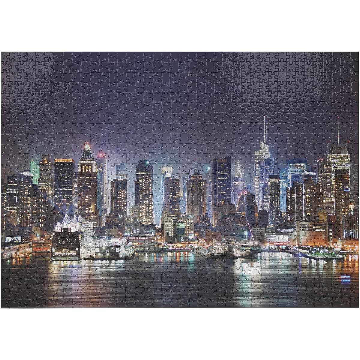 Ambesonne New York Jigsaw Puzzle Manhattan Skyline Skyscrapers at Night Tranquil River Panorama Heirloom Quality Fun Activities for the Family Durable Cardboard 1000 Pieces Blue and Orange