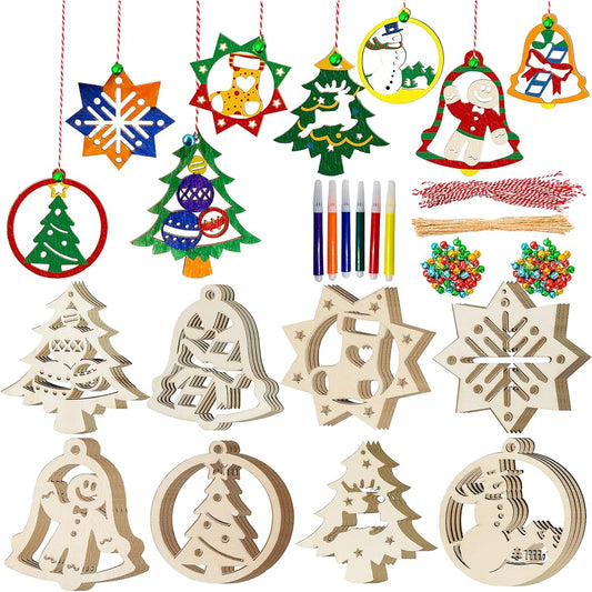 48pcs Christmas Wooden Hanging Ornament Crafts