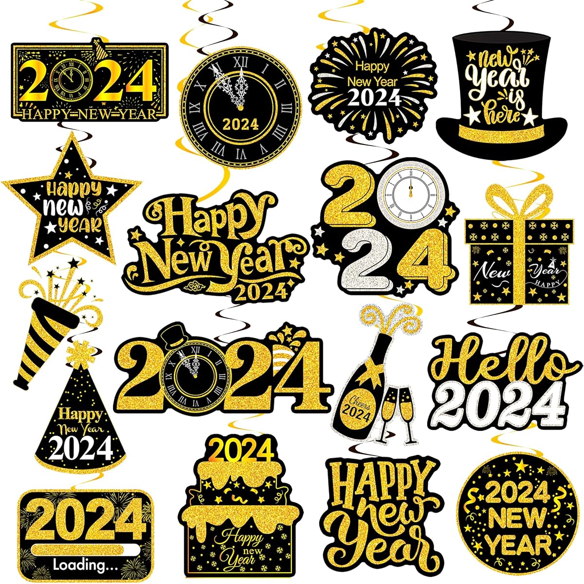 20pcs Happy New Year Hanging Swirl Decorations 2023 Happy New Year Decorations 2023 New Year's Eve Party Supplies 2023 Black and Gold New Year Foil Ceiling Decoration Home 2023 New Year Party Supplies
