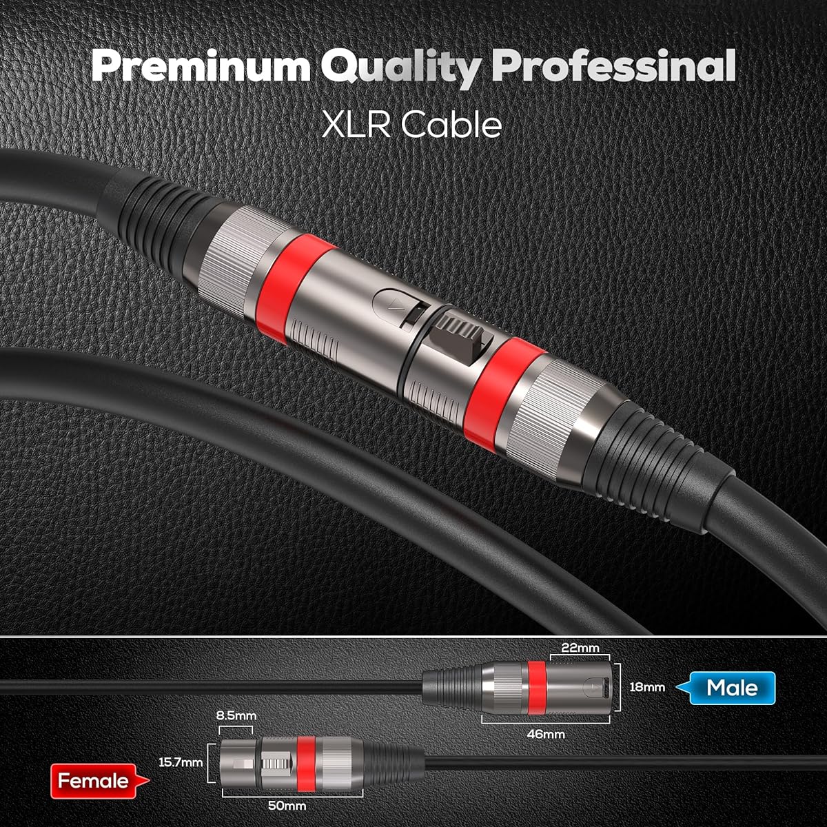 XLR Cables 10ft/3.1m 2 Pack Premium Heavy Duty Balanced Microphone Cable with 3 Pin XLR Male to Female Microphone Cord Connector Compatible with Microphones, Mixers, Speaker Systems, Preamps, and More