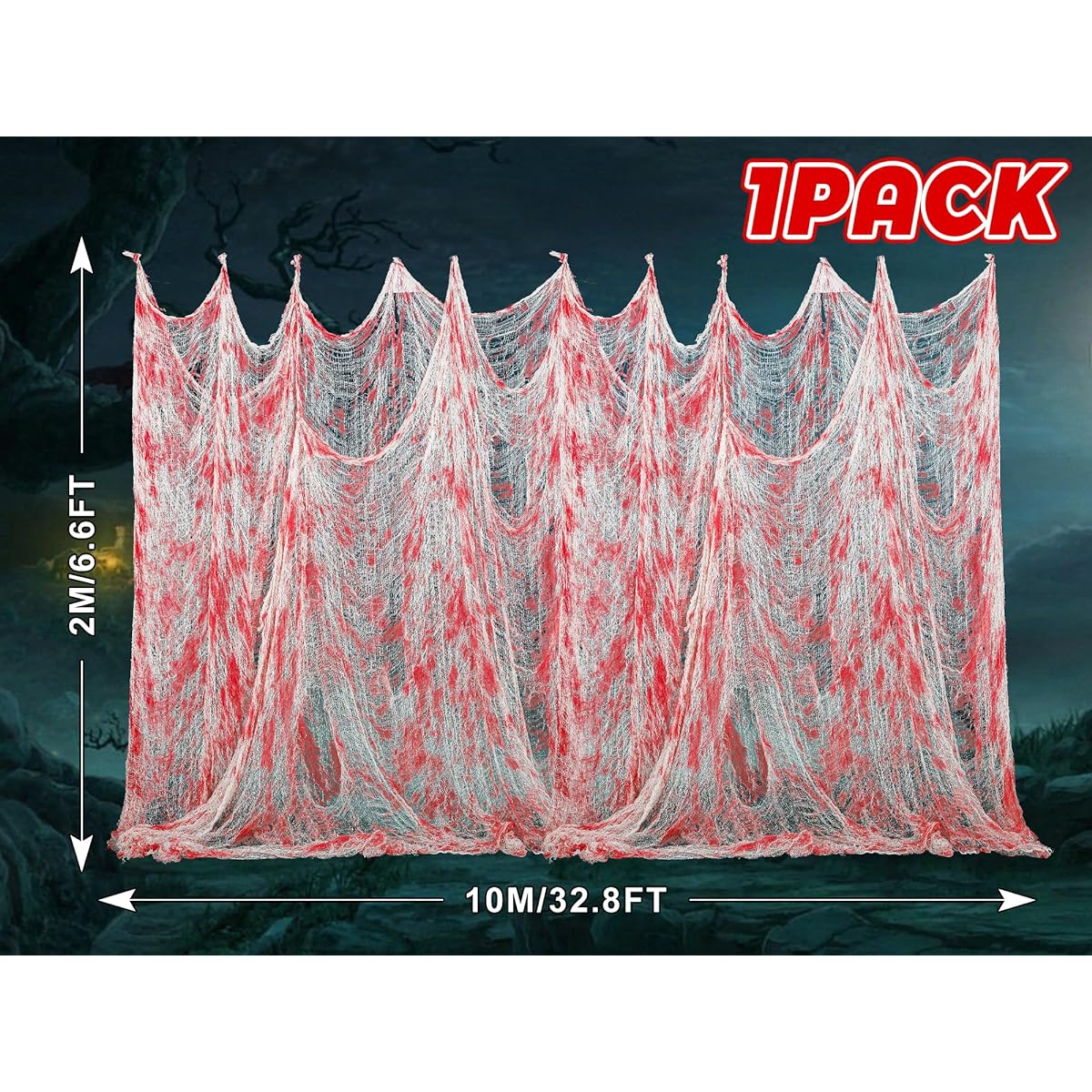 Whaline Halloween Blood Red Creepy Cloth 32.8 x 6.6ft Halloween Creepy Cheesecloth Party Gauze Scary Fabric Decorations for Haunted House Outdoor Indoor Doorway Party Decoration Supplies