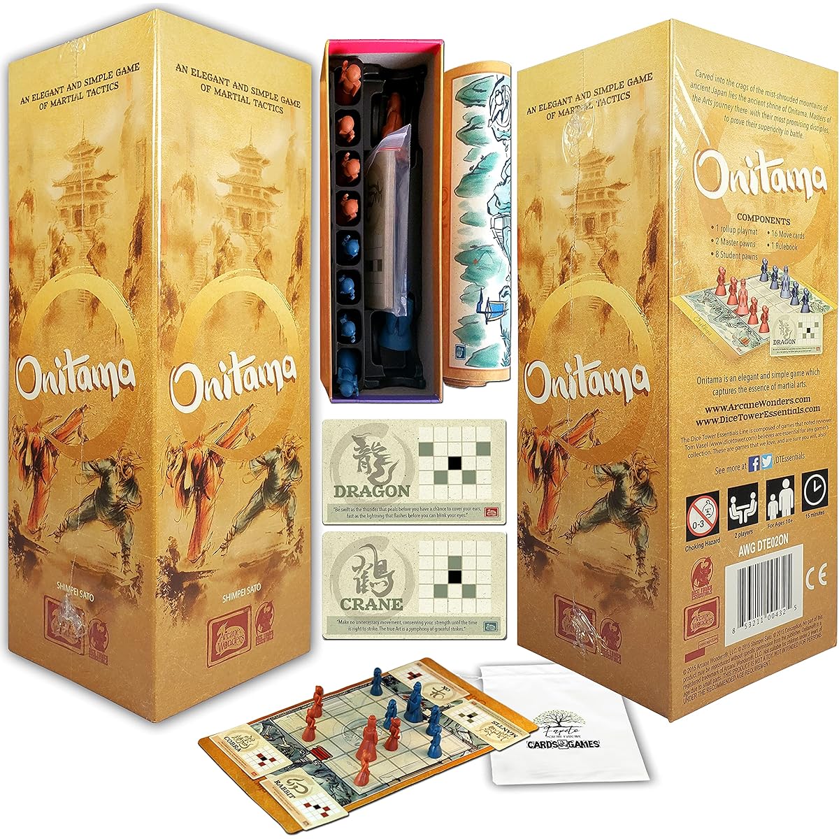 ONITAMA Martial Tactics Game Board Game ONITAMA Base Bundle with Expansion Functions Sensei's Path Wind's Path Random Color Drawstring Bag