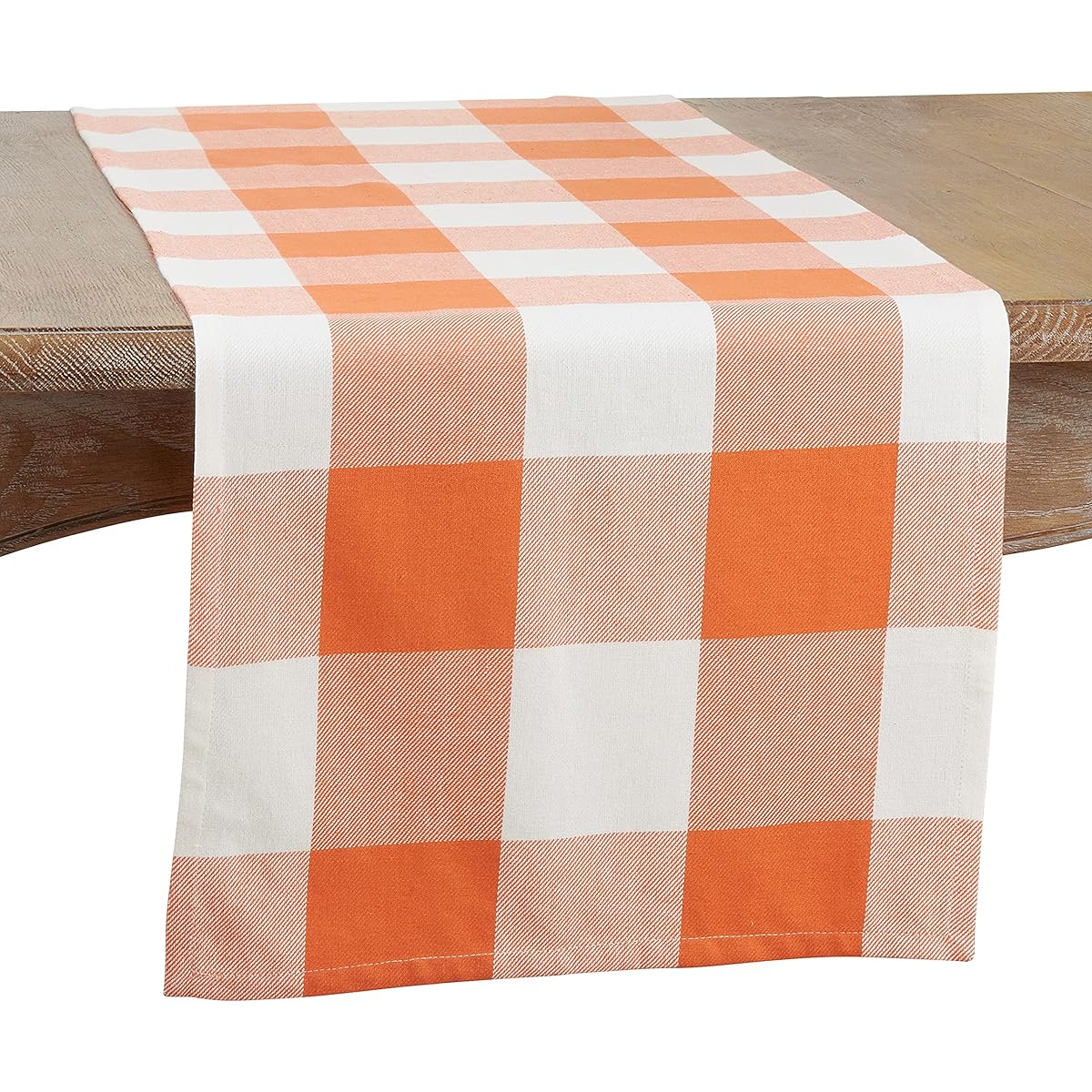 SARO LIFESTYLE Harvest Collection Buffalo Plaid Table Runner, 16"x90", Orange