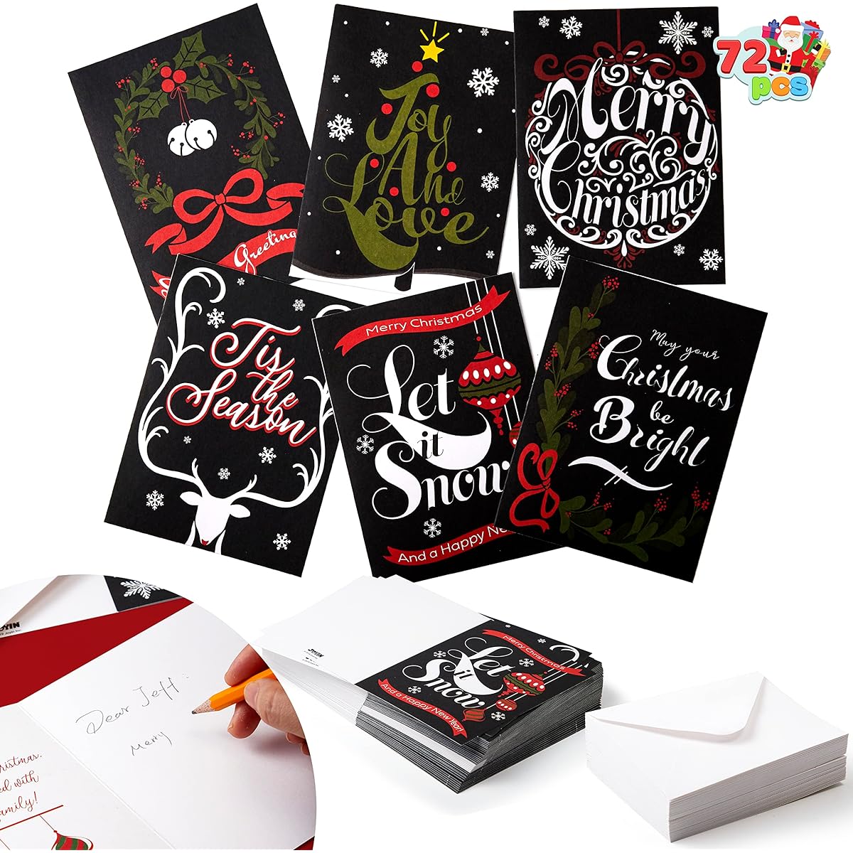72 Christmas Greeting Cards Black