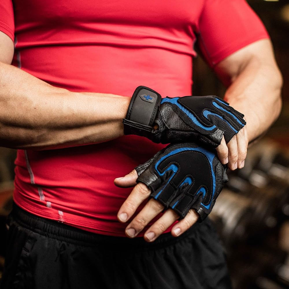 (Harbinger) Harbinger Training Grip Non-Wrist Wrap Weightlifting Gloves Leather Palm with TechGel Pad 1 Pair L