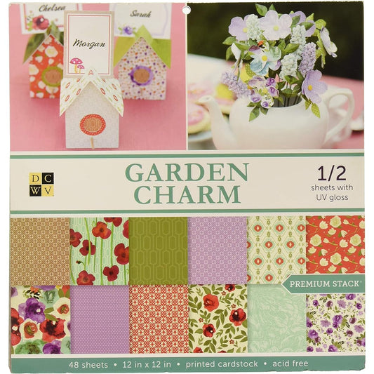 American Crafts 12 x 12 Inch Garden Charm UV Gloss 48 Sheets Die Cuts with a View Stacks, 12" x 12"