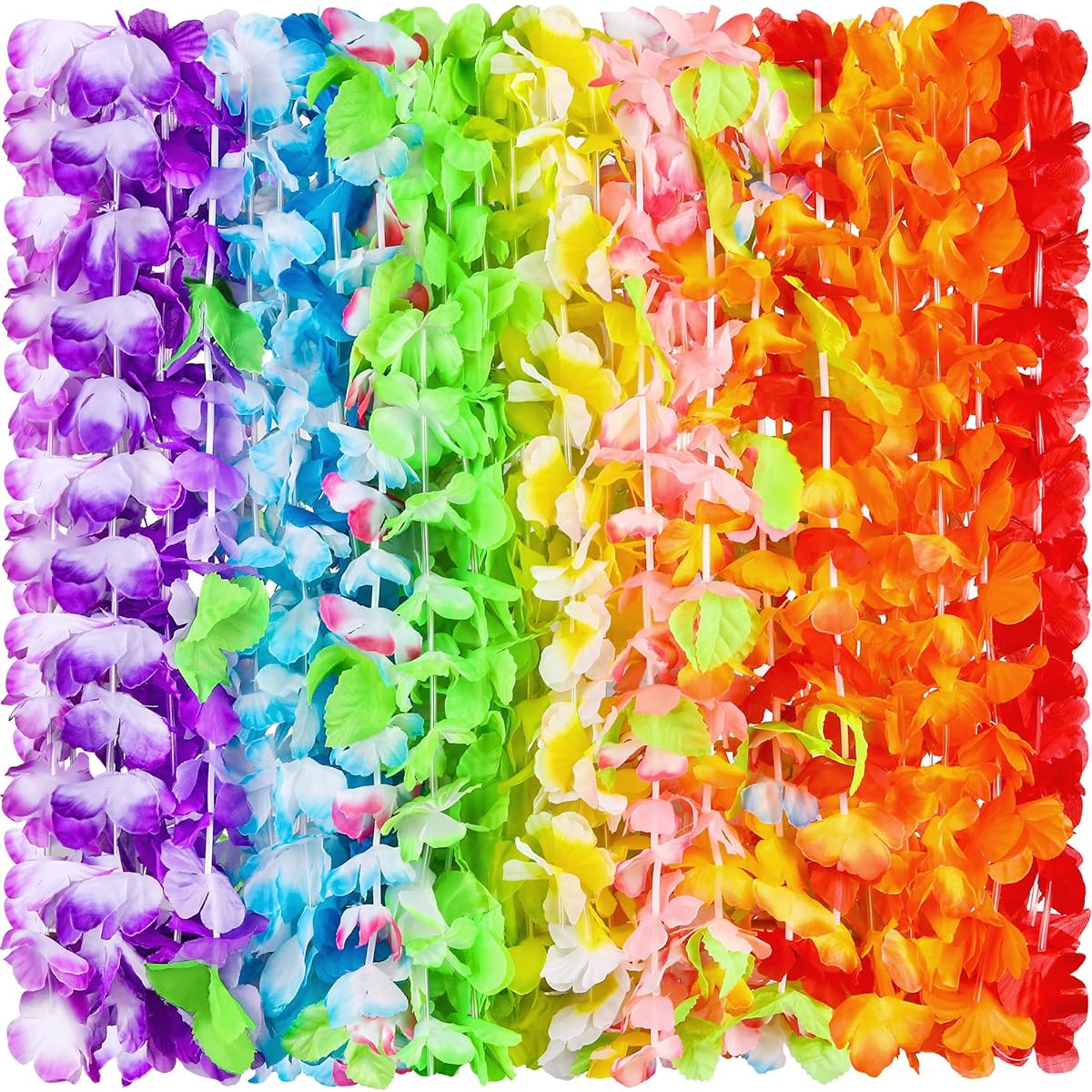 Fovths 500 Pieces Hawaiian Lei Necklace Colorful Tropical Flower Garland Hawaiian Lei Bulk Thick Hawaiian Flower Wreath Hawaiian Theme Party Beach Luau Party Supplies