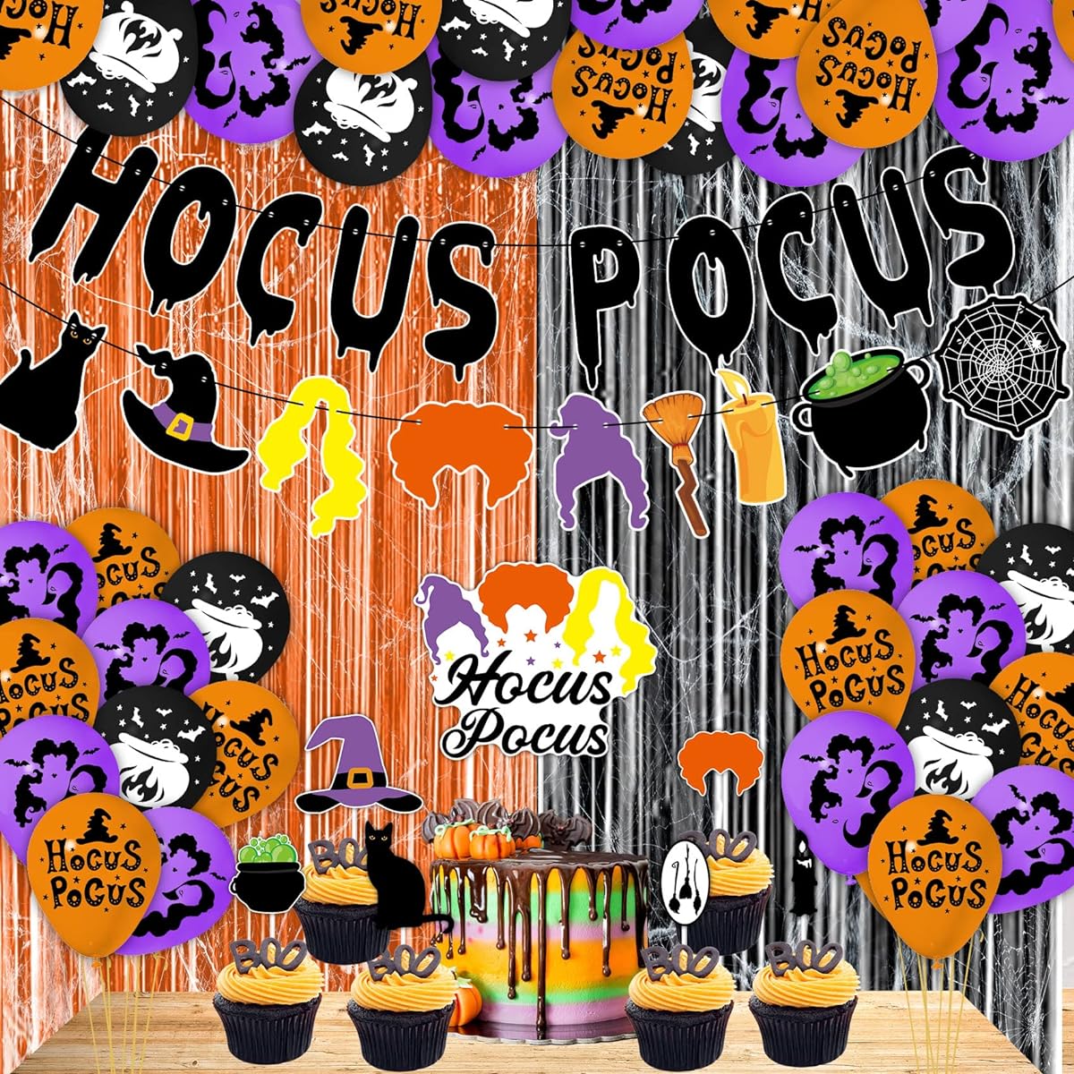 Hocus Pocus Halloween Party Decorations for Kids Hocus Pocus Balloon Set Orange Black Purple Balloons Halloween Birthday Party Baby Shower Decorations (hocus pocus)