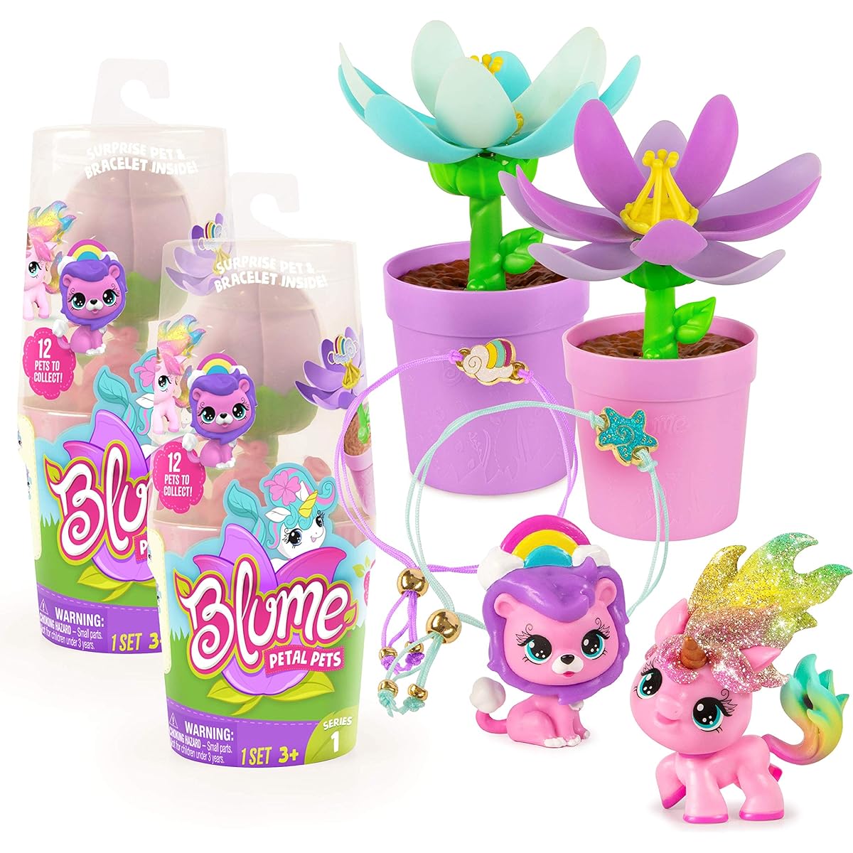 Blume Petal Petz 2 Pack Unbox Surprise Collection Pet & Charm Bracelet! (Series 1) Bloomy Pot Bloom Surprise Toy Water Blooming Flower Flower Pot