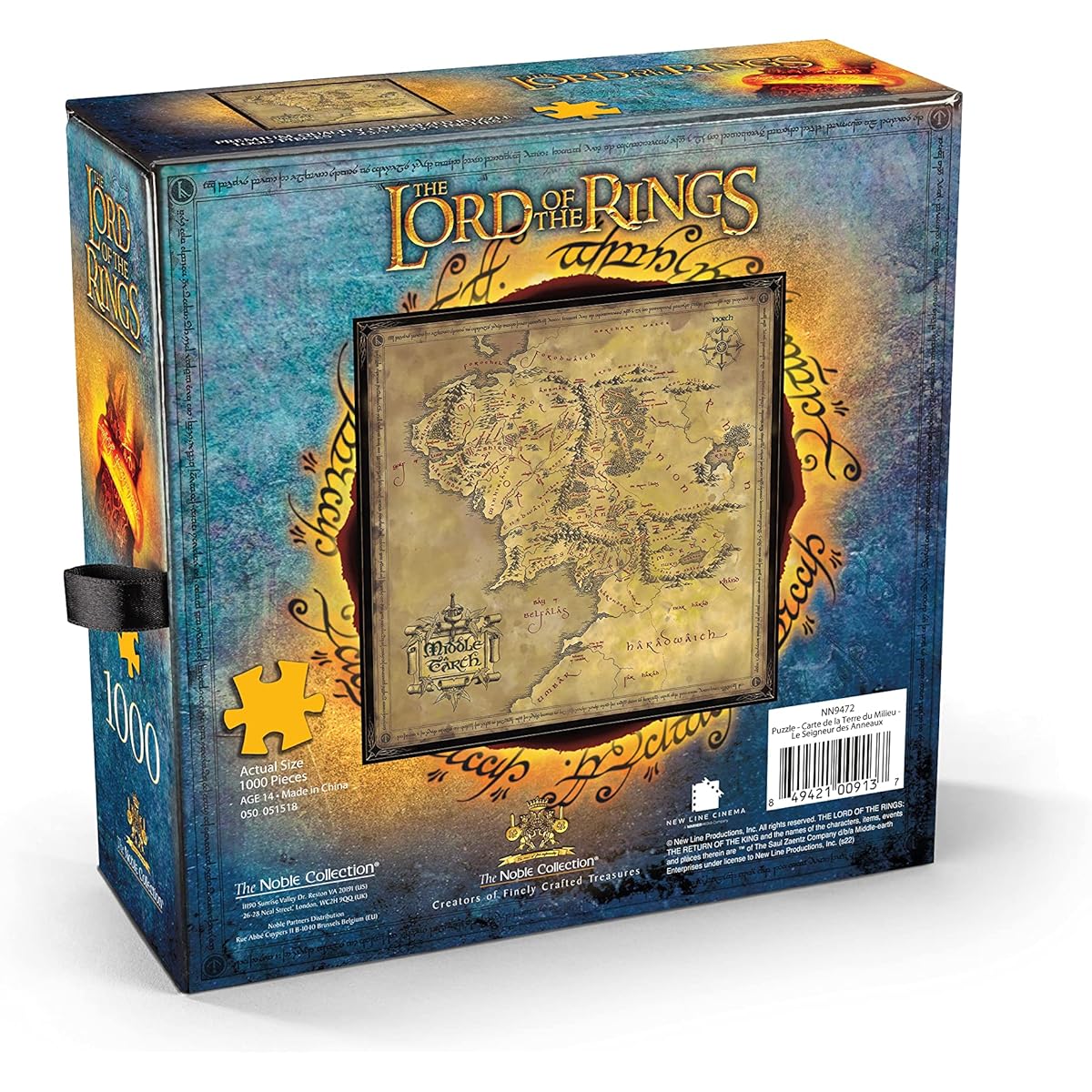 The Noble Collection Lord of the Rings Map Middle Eater 1000 Piece Jigsaw Puzzle - 60 x 60 cm Oversized Puzzle - Lord of the Rings Movie Set Movie Props Wall - Gift for Family and Friends