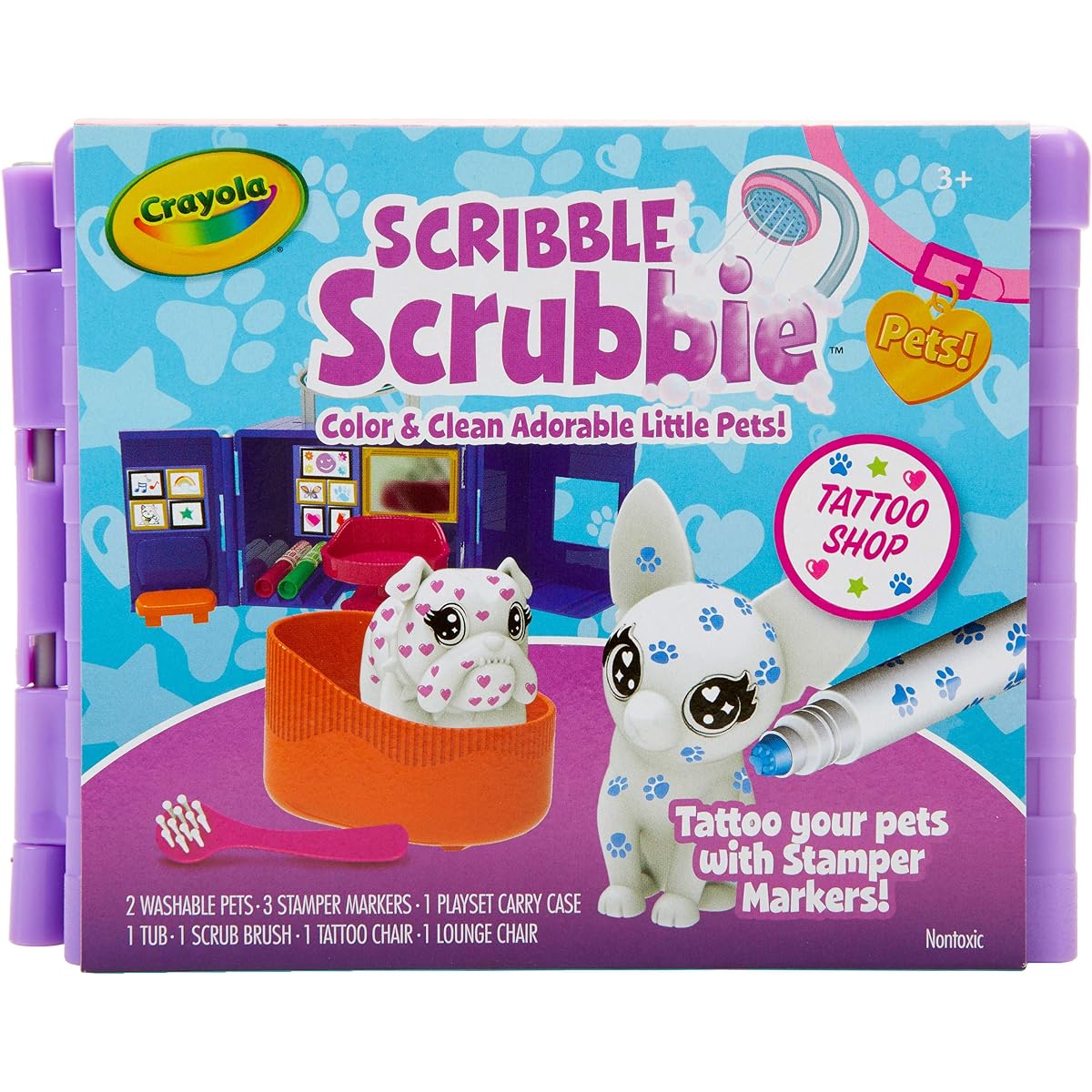 Crayola Scribble Scrubbie Pets Tattoo Shop, Toy Pet Playset, Gift for Kids, Age 3, 4, 5, 6