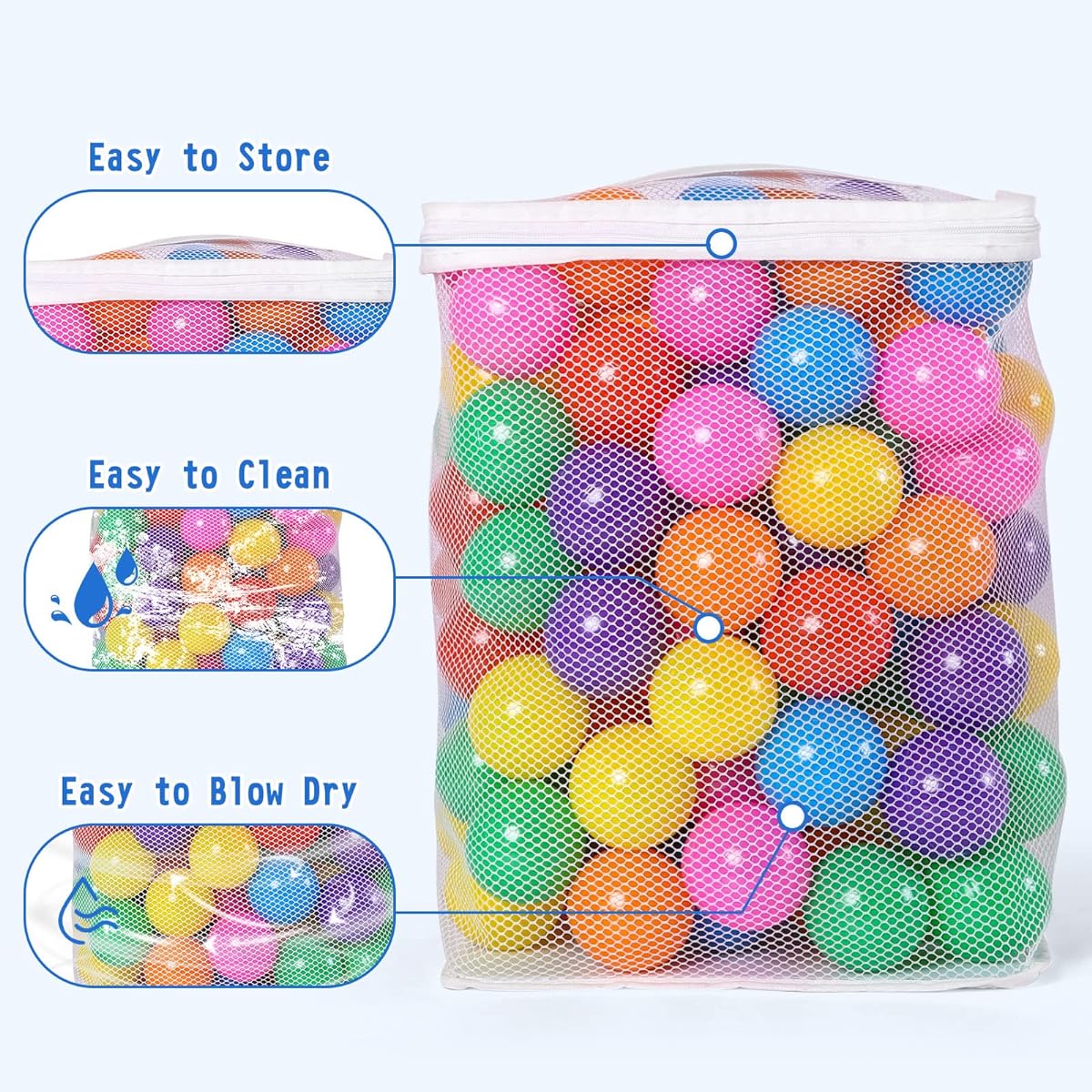 BABESCHOICE Ball Pool Balls Reusable 100 Baby Balls Ball Pit Ball BPA Free Phthalate Free Crash Proof Plastic Balls for Ball Pool 7 Colors Multicolor