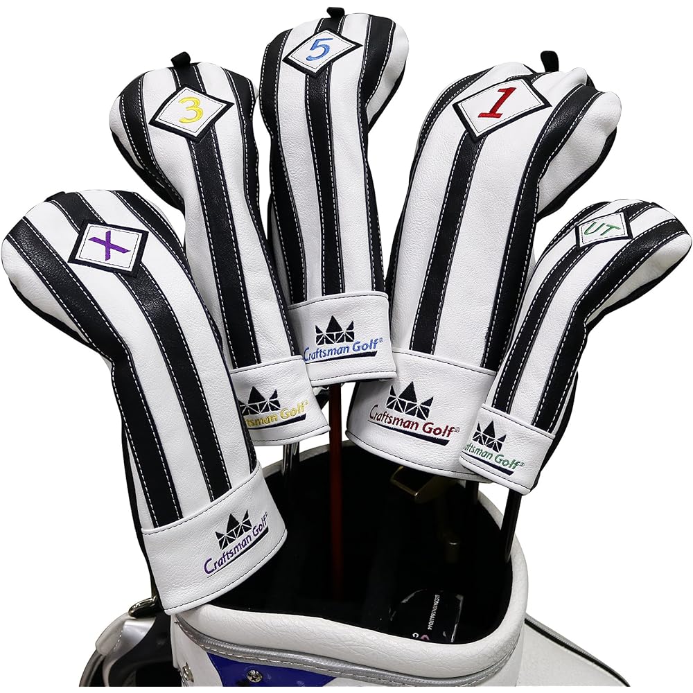 CRAFTSMAN Golf Wood Cover Club Head Cover Set/Single Item for Driver/Fairway Wood/Utility Number Tag Vertical Stripes Black and White Italian Style For Juventus Fans