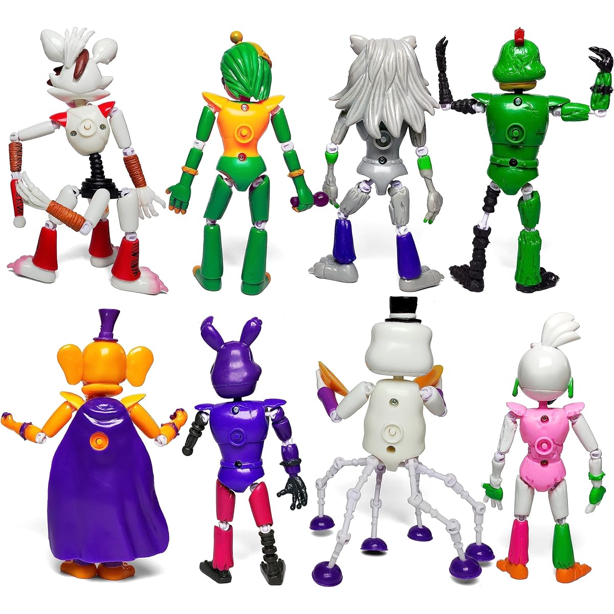 Toysvill 8 Pieces Game Five Nights at Freddy's Toys | Ultimate Custom Night | FNAF Action Figures [Withered Bonnie, Orville, Mangle, Gator, Happy Frog, Roxanne Wolf, Chica, Music Man]