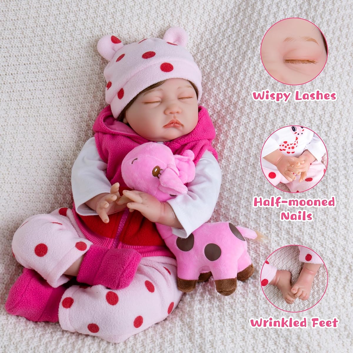 EKOKIZ Newborn Baby Doll Girl 22 Inch Cute Realistic Baby Doll Looks Real Cloth Body Baby Doll Realistic Features Lifelike Baby Doll Ages 3+ Cute Girl